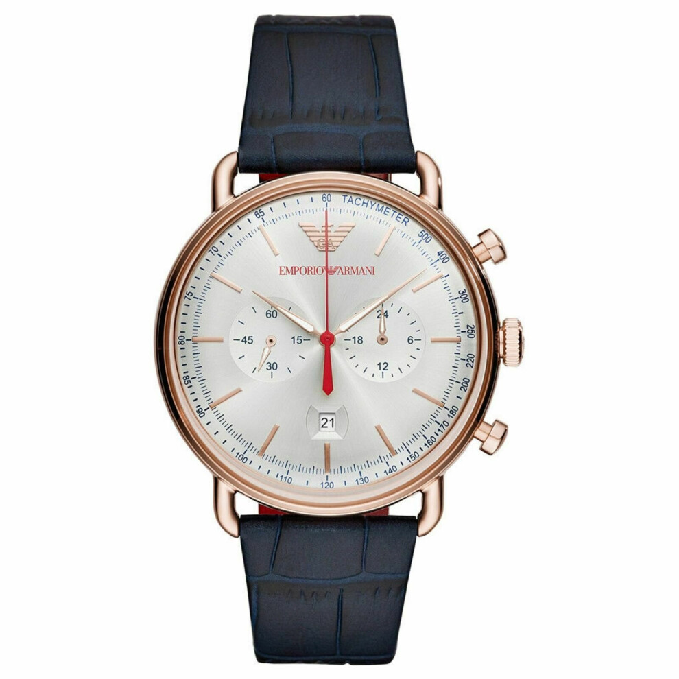 Emporio Armani Aviator Men's Watch¦Tachymeter Chrono Dial¦Leather Strap¦AR11123