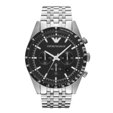 Montre Emporio Armani Sportivo Homme - Chronographe, Cadran Noir, Boîtier et Bracelet en Acier Inoxydable, Diamètre 43 mm, AR5988