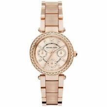 Michael Kors Mini Parker Damen Uhr MK6110 – Roségold Armband, Rundes Zifferblatt, Diamantenbesatz
