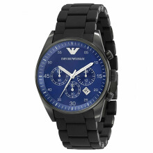Montre Emporio Armani Sportivo Chronographe Homme - Cadran Bleu, Boîtier Acier Noir Plaqué et Bracelet Acier Gainé Silicone AR5921