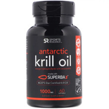 Sports Research, Omega-3 Krillolja, Dubbel Styrka, 1,000 mg, 60 Softgels