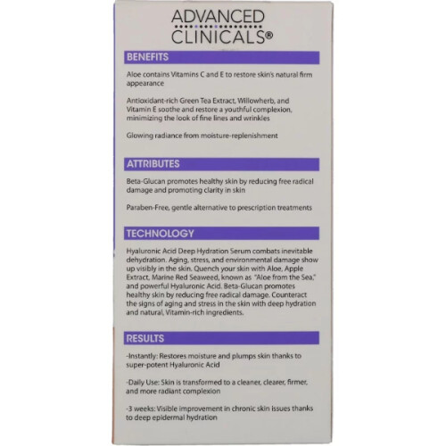 Advanced Clinicals, Υαλουρονική Σερουμ, Ινστάντα Δερματική Υδρατομή, 1,75 fl oz (52 ml) 1