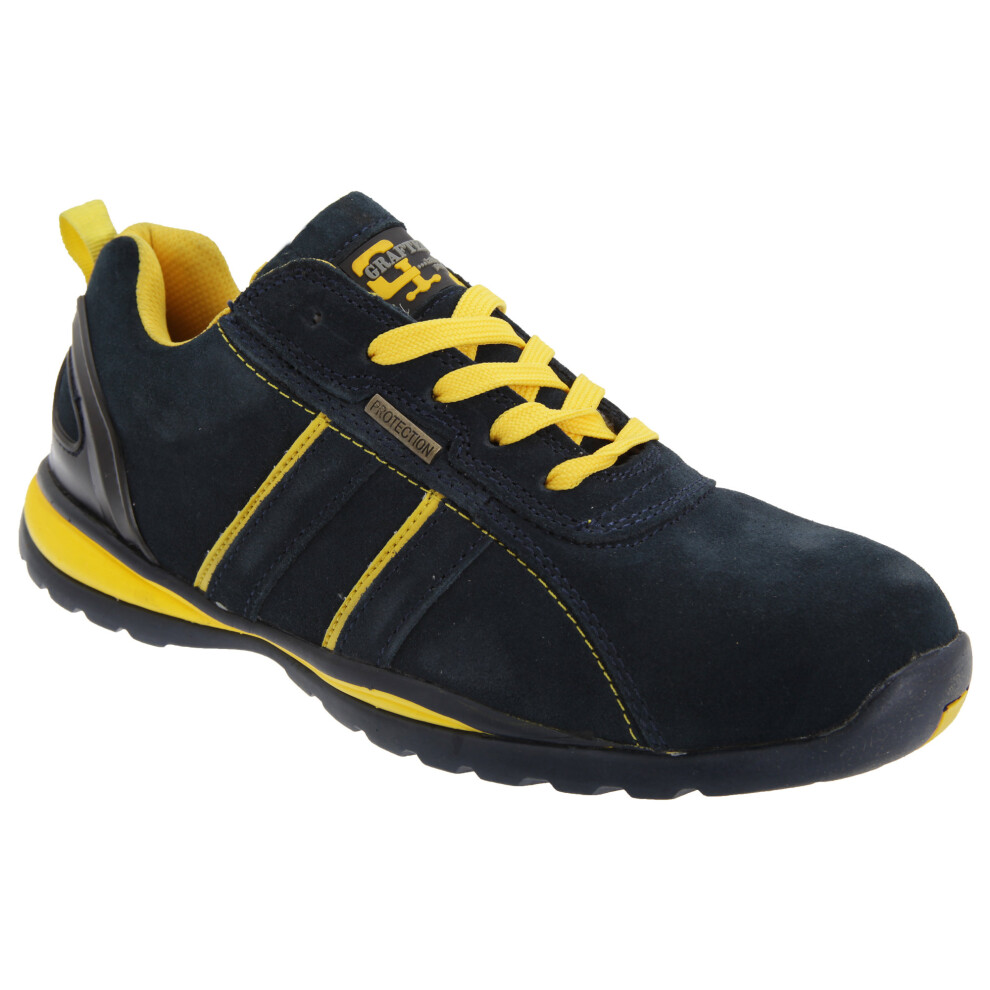 (10 Uk, Navy Blue/Yellow) Grafters Mens Safety Toe Cap Trainer Shoes 5050703315401