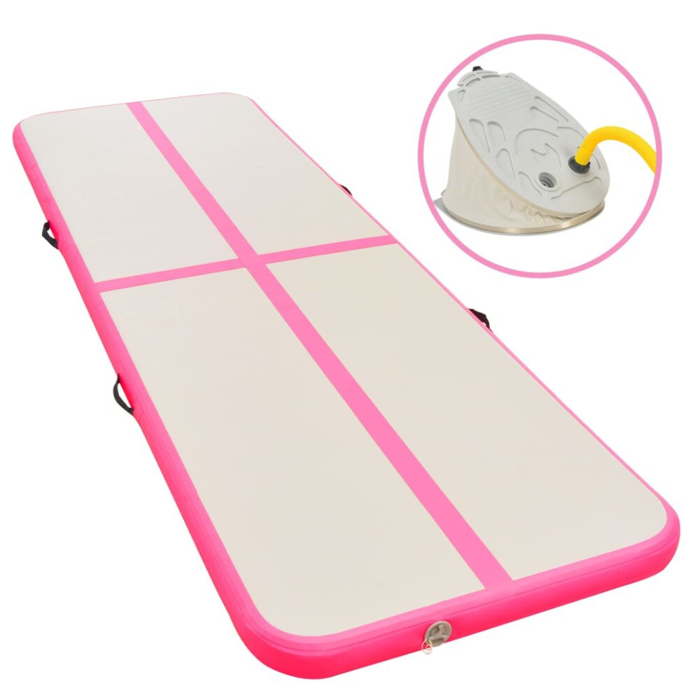 vidaXL Inflatable Gymnastics Mat with Pump 400cm PVC Pink Exercise Gym Carpet