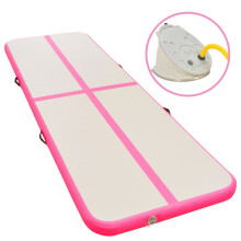 vidaXL Inflatable Gymnastics Mat with Pump 600 cm PVC Pink/Grey - Shock-Absorbent, Anti-Slip Indoor/Outdoor Exercise Gym Carpet (91921)