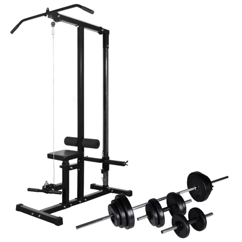 Vidaxl Power Tower With Barbell And Dumbbell Set 30.5Kg Pull-Up Dip Station