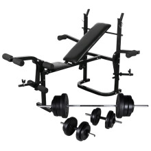 vidaXL Weight Bench with Weight Rack Barbell and Dumbbell Set 60.5kg Fitness