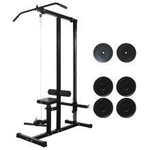 vidaXL Power Tower with Weight Plates 40kg Home Training Pull-up Dip Station
