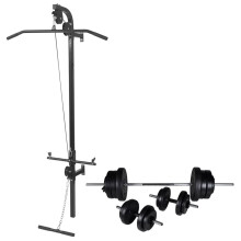 vidaXL Wall-mounted Power Tower with Barbell and Dumbbell Set 60.5kg Station