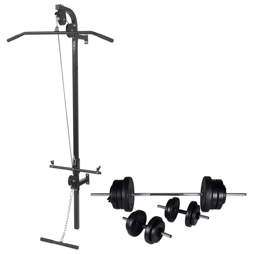 Vidaxl Wall-Mounted Power Tower With Barbell And Dumbbell Set 60.5Kg Station