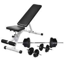 vidaXL Workout Bench with Barbell and Dumbbell Set 60.5kg Fitness Equipment