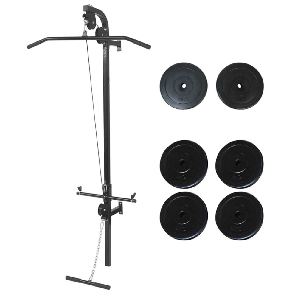 vidaXL Wall-mounted Power Tower with Weight Plates 40kg Pull-up Dip Station