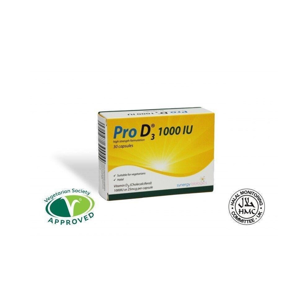 Synergy Biologics Pro D3 Vitamin D3 1000Iu Capsules X 30 (Halal/Vegetarian Approved)