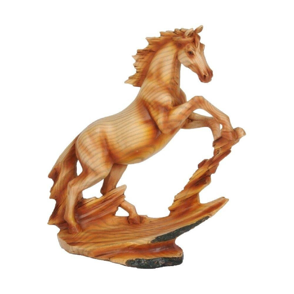 Naturecraft Wood Effect Rearing Horse Decorative Figurine Ornament