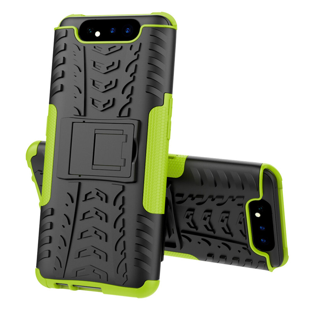 (Green) Slim Armour Shockproof Case Cover Stand + LCD Guard for Samsung Galaxy A80