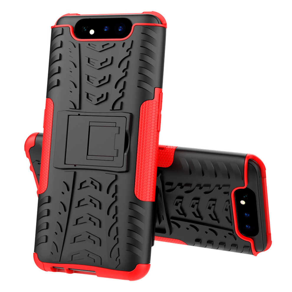 (Red) Slim Armour Shockproof Case Cover Stand + LCD Guard for Samsung Galaxy A80