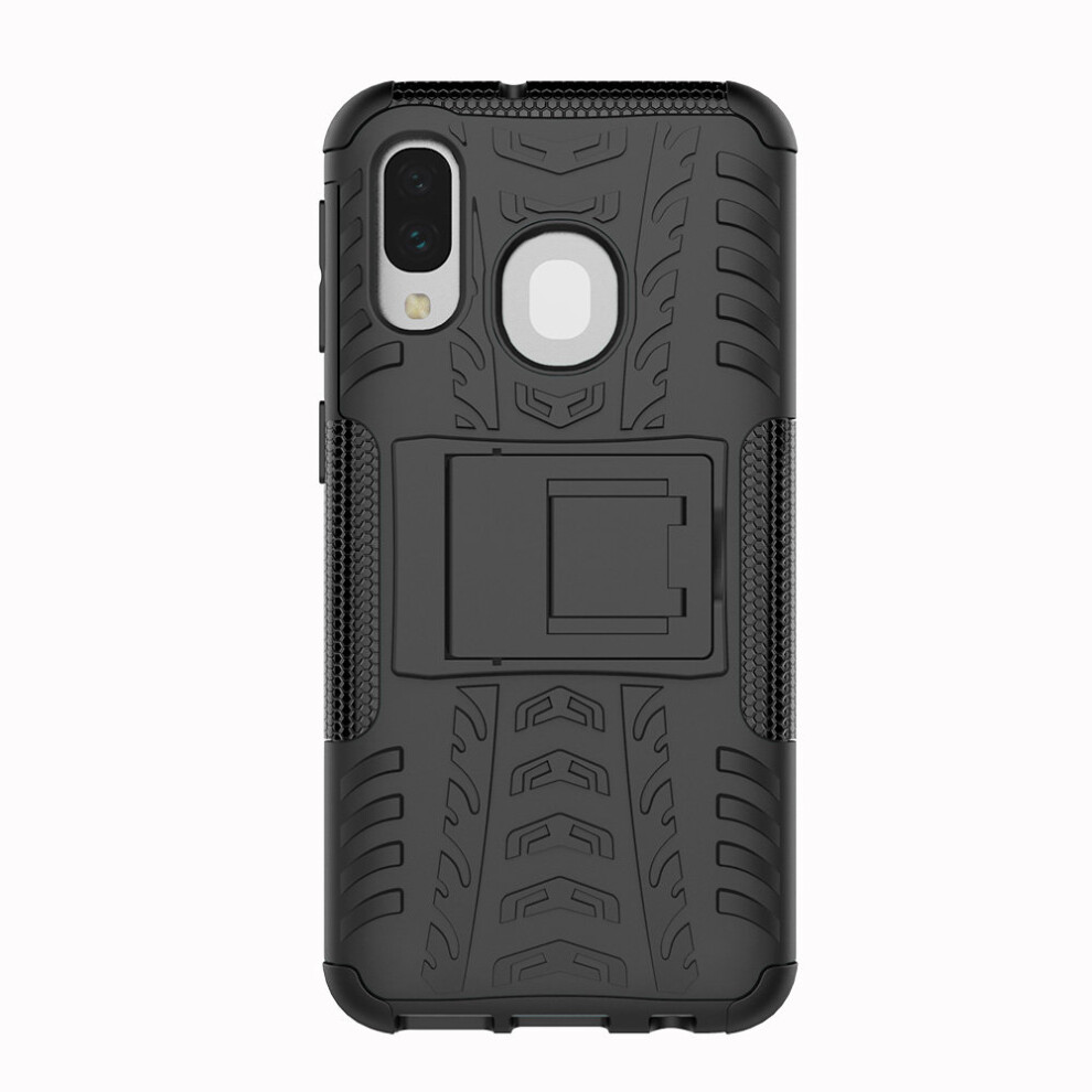 (Black) Slim Armour Shockproof Case Cover Stand + LCD Guard for Samsung Galaxy A40