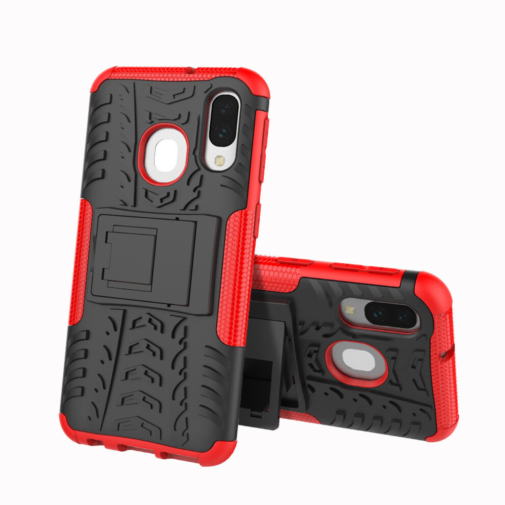 (Red) Slim Armour Shockproof Case Cover Stand + LCD Guard for Samsung Galaxy A40