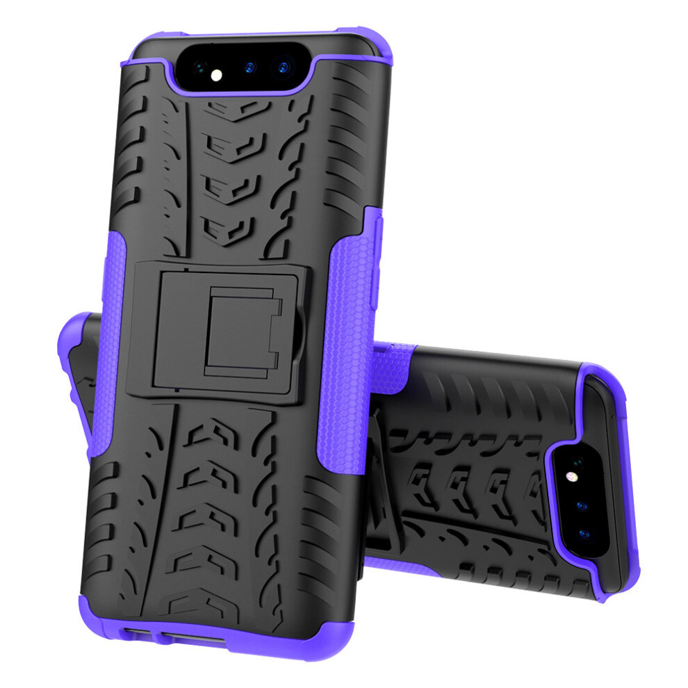 (Purple) Slim Armour Shockproof Case Cover Stand + LCD Guard for Samsung Galaxy A80