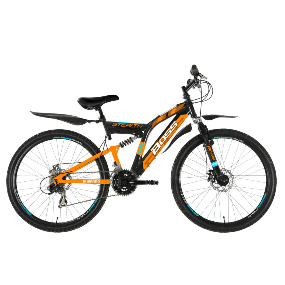 Boss Stealth Unisex 24 Inch Front Suspension Mountain Bike Black/Orange