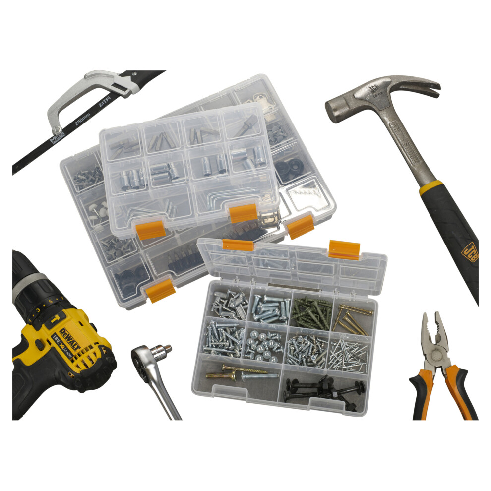 Urbn Living 3 Pcs Plastic Screws Nails Compartment Tool Diy Organiser Storage Box
