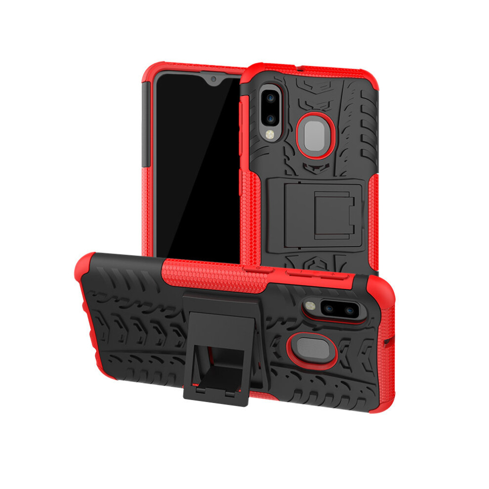 (Red) Slim Armour Shockproof Case Cover Stand + LCD Guard for Samsung Galaxy A20e