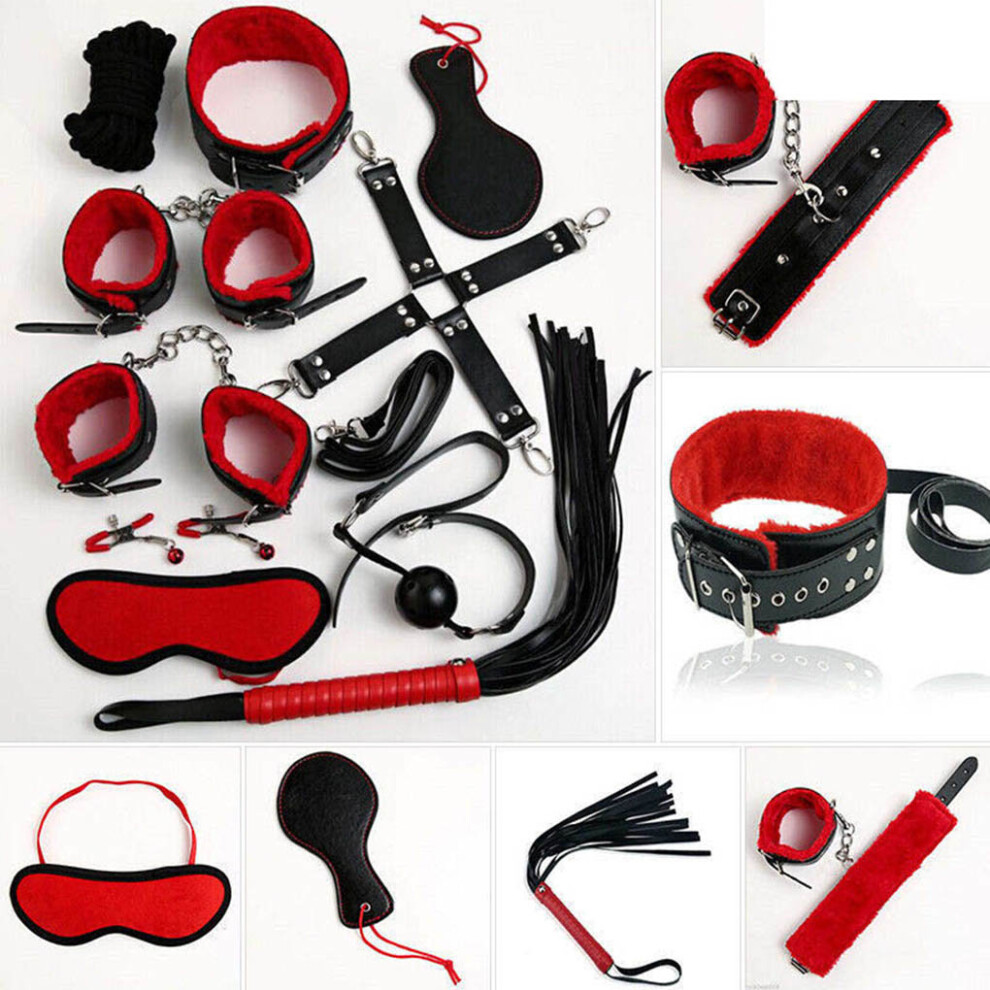 10 Piece Bondage BDSM Sex Set. Black and Red Leather Sex Toy on OnBuy