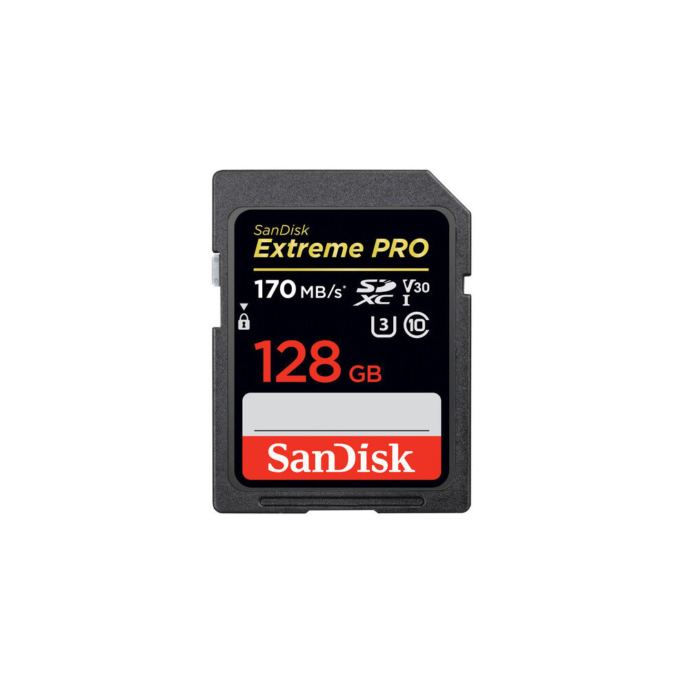 Sandisk Extreme Pro 128Gb Sdxc Uhs-I V30/U3 Class 10 - 170Mb/S Read, 90Mb/S Write; Shock, X-Ray, Waterproof