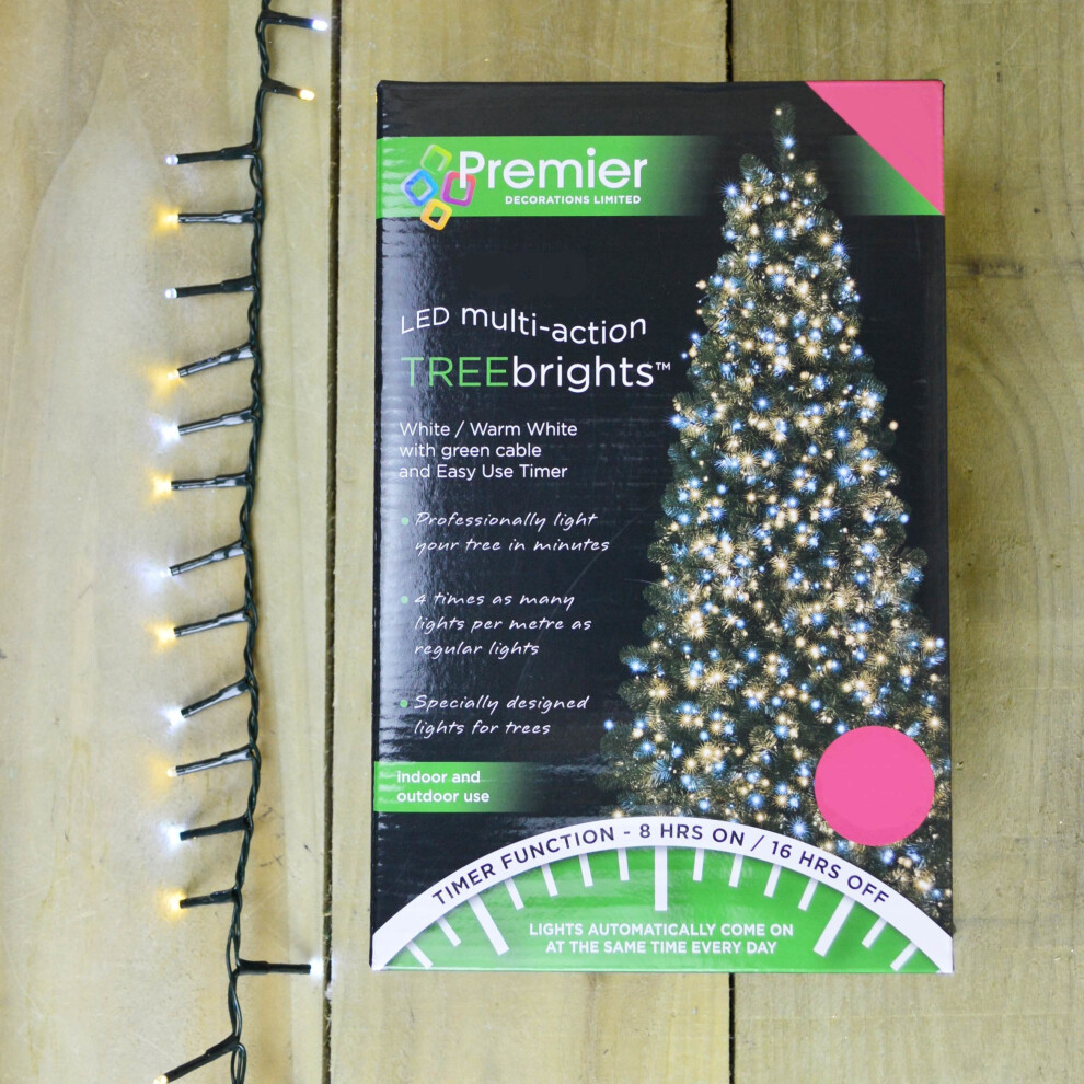 Premier TreeBrights Cool & Warm White 1000 LED Christmas Tree Lights With Timer - 25m