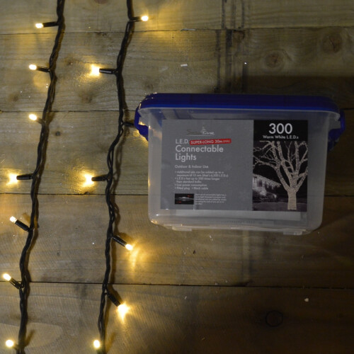 Snow Time 300 LED (30m) Snowtime Warm White Connectable Lights on a Black Cable