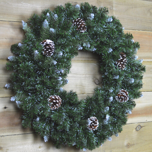 60cm Snow King Fir Green Christmas Wreath with Pine Cones 2