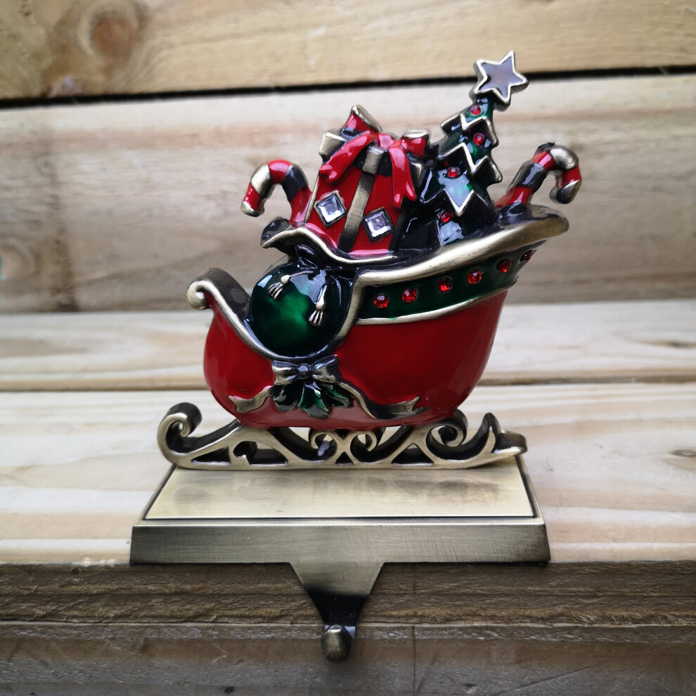 Premier 16cm Red and Green Present Filled Sleigh Christmas Stocking Hanger