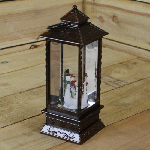 Snow Time 28cm High Water Lantern with Trio Snowmen Scene Battery Powered LED 2