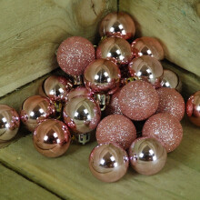 Set of 24 x 3cm Christmas Tree Baubles In Rose Gold