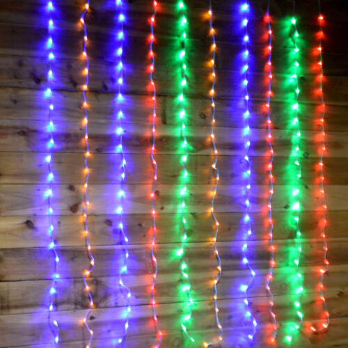 Premier Premier 240 LED 1.5m x 2m Tall Cascading Waterfall Curtain Light - Multicoloured