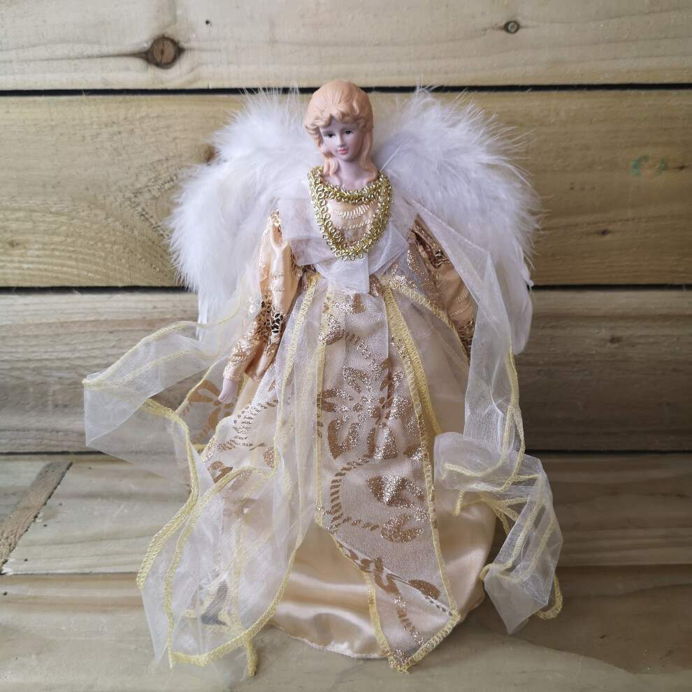 Premier 30Cm Angel Tree Topper Decoration With Feather Wings Gold