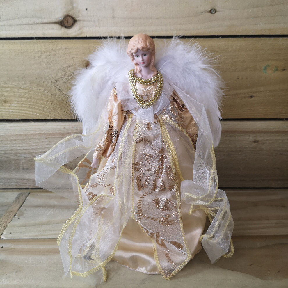 Premier 30cm Gold Angel Tree Topper Decoration With Feather Wings