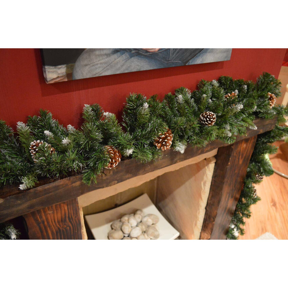 Samuel Alexander 270Cm X 25Cm Snow King Fir Christmas Garland With Pine Cones - Green - Image 5