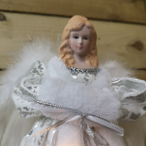 Premier Premier 30cm White And Silver Angel Lit Tree Topper With Warm White LEDs 1