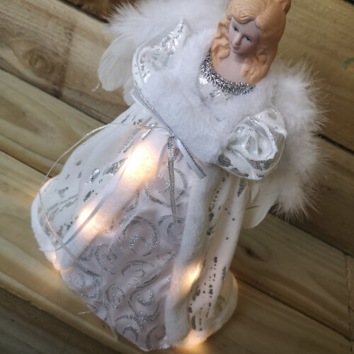 Premier Premier 30cm White And Silver Angel Lit Tree Topper With Warm White LEDs 2