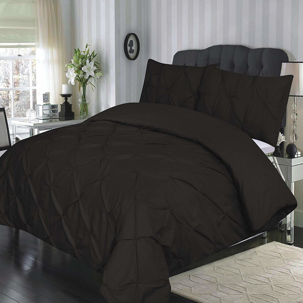 (Pintuck Diamond Duvet Cover (Black, Double)) Fancy Pintuck Diamond Duvet/Quilt Cover With Pillowcases Bed Linen Set