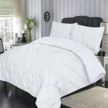 (White pintuck, Double) Fancy Pintuck Diamond Duvet/Quilt Cover With Pillowcases Bed Linen Set