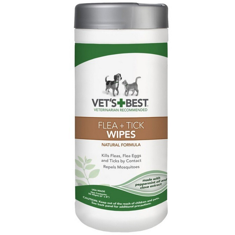 Vets Best Natural Flea/Tick Dogs 50 Wipes Tub