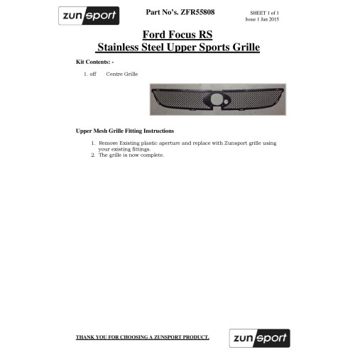 Ford Focus Mk2 RS - Upper Grille (with Locking Mechanism) (2008 to 2011) 1