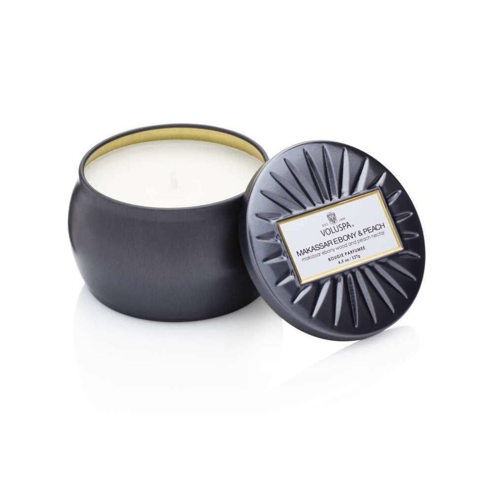 Voluspa Mini Candle in Star Embossed Tin - Makassar Ebony & Peach