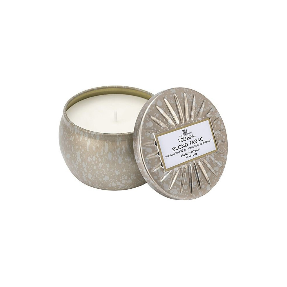 Voluspa Mini Candle in Star Embossed Tin - Blond Tabac