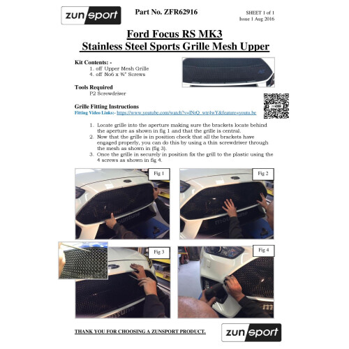 (Black) Ford Focus RS MK3 - Full Grille Set (2016 to 2018) 1