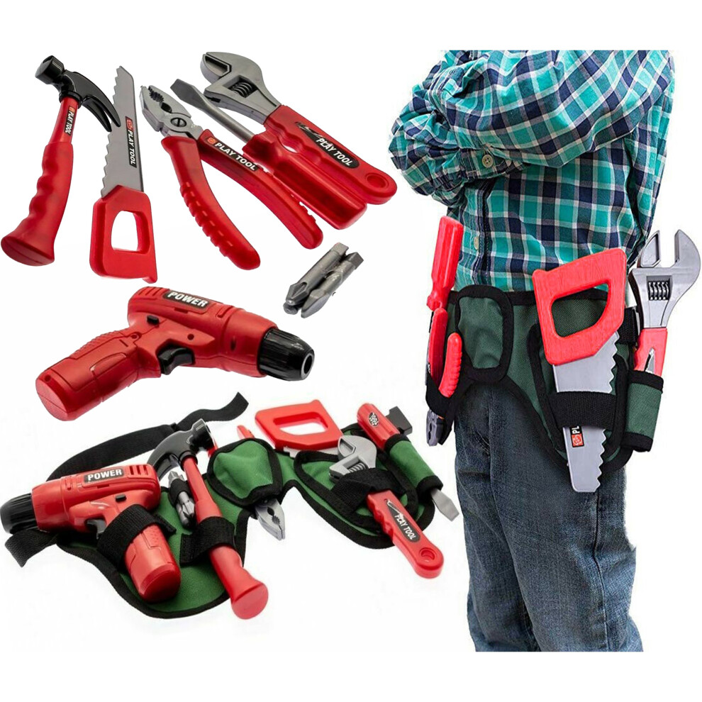 The Magic Toy Shop Kids Tool Set Toy Work Belt Tools Drill Building Construction Play Set Tool Kit