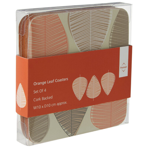 Premier Housewares Set of 4 Cork Backed Orange Leaf Design Coasters Tableware Coffee Cup Mug Mats 2