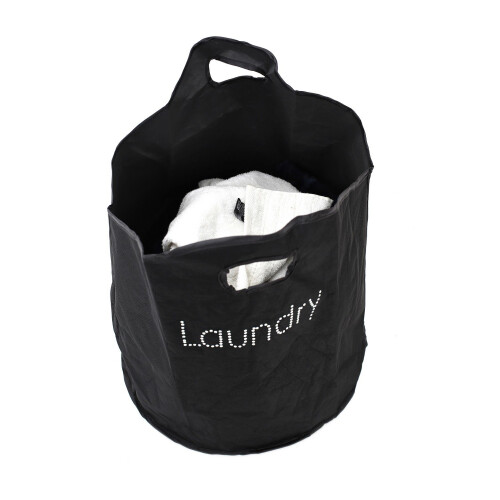 Premier Housewares Black Laundry Bag Dual Handle Clothes Hamper w/ Text Label Polyester Folds Flat 2